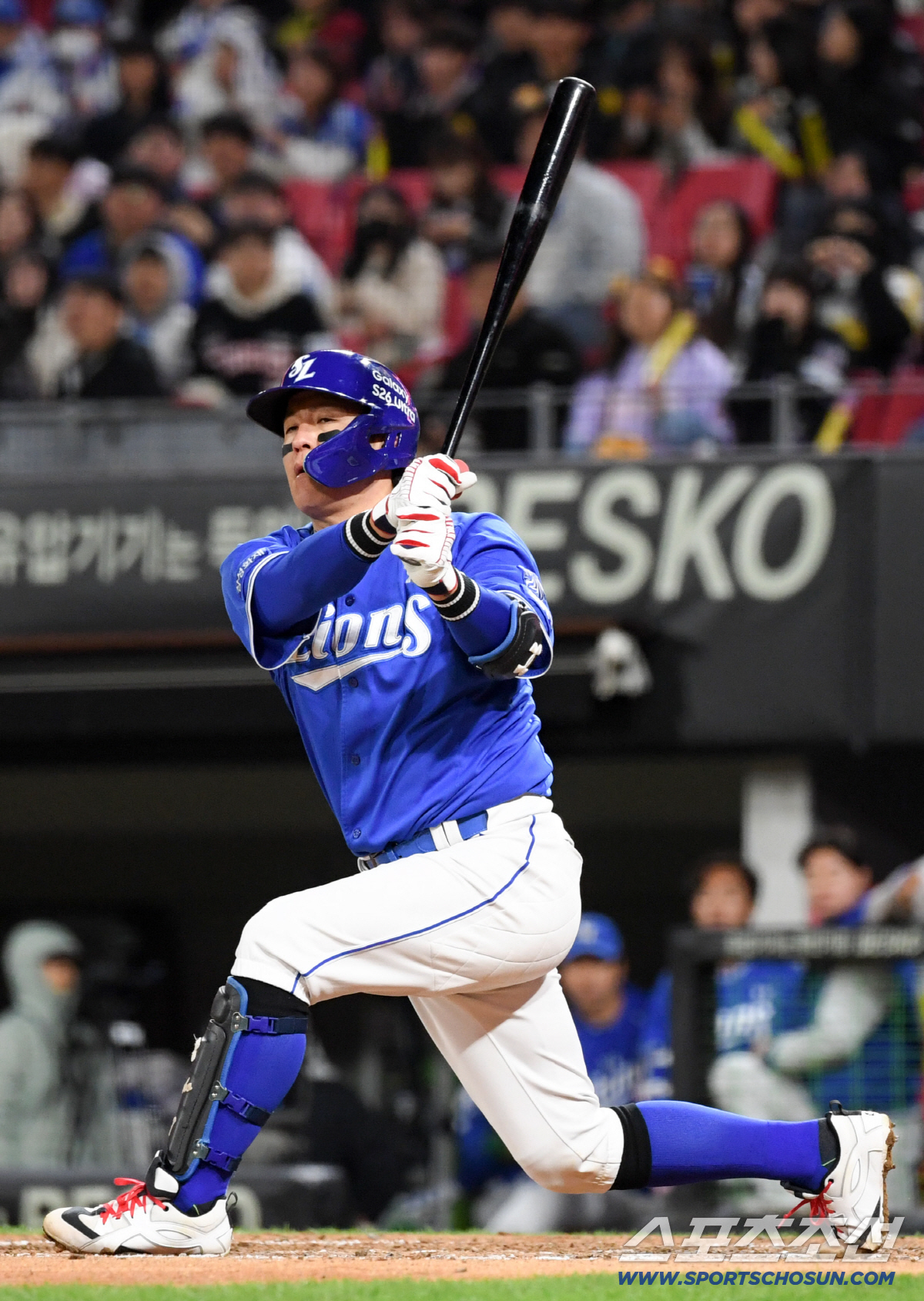 7일 광주 기아챔피언스필드에서 열린 KIA와 삼성의 경기. 삼성 강민호가 타격을 하고 있다. 광주=박재만 기자 pjm@sportschosun.com/2026.04.07/