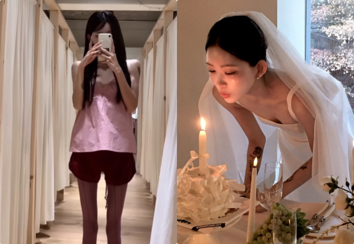 최준희, 결혼 한달 앞두고 살 더 뺐다..무릎뼈 앙상한 '뼈말라' 자태