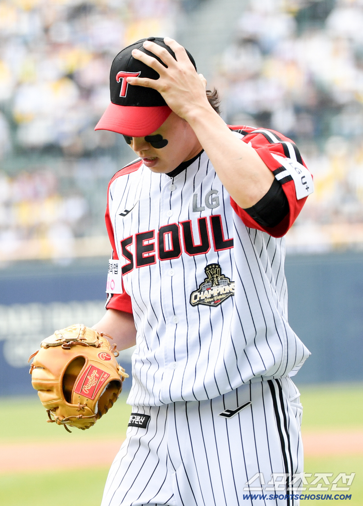 29일 잠실구장에서 열린 LG와 KT의 경기. LG 임찬규가 숨을 고르고 있다. 잠실=박재만 기자 pjm@sportschosun.com/2026.03.29/