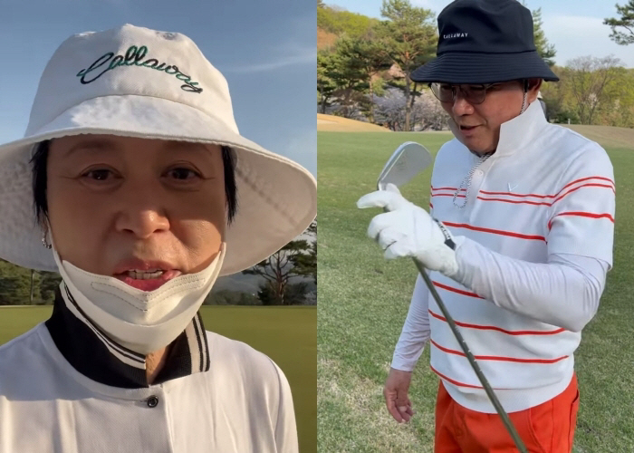 박미선, 유방암 투병 딛고 방송 복귀한다더니...♥이봉원과 부부 골프까지 "건강해져서 감사"