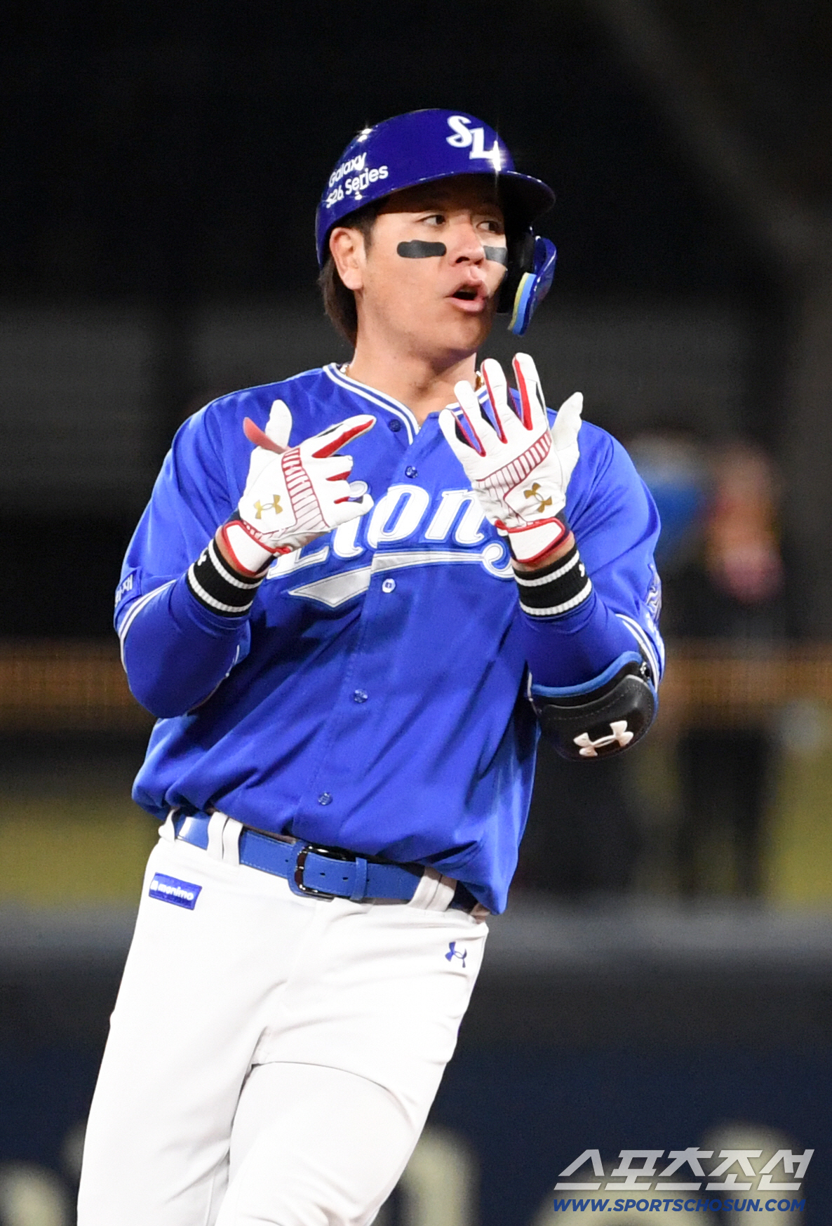 7일 광주 기아챔피언스필드에서 열린 KIA와 삼성의 경기. 8회초 2사 2,3루 삼성 강민호가 적시타를 날린 뒤 환호하고 있다. 광주=박재만 기자 pjm@sportschosun.com/2026.04.07/