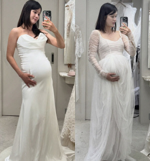 '58kg' 남보라, 슬림핏 드레스에 드러난 '만삭 D라인'..우아한 임산부