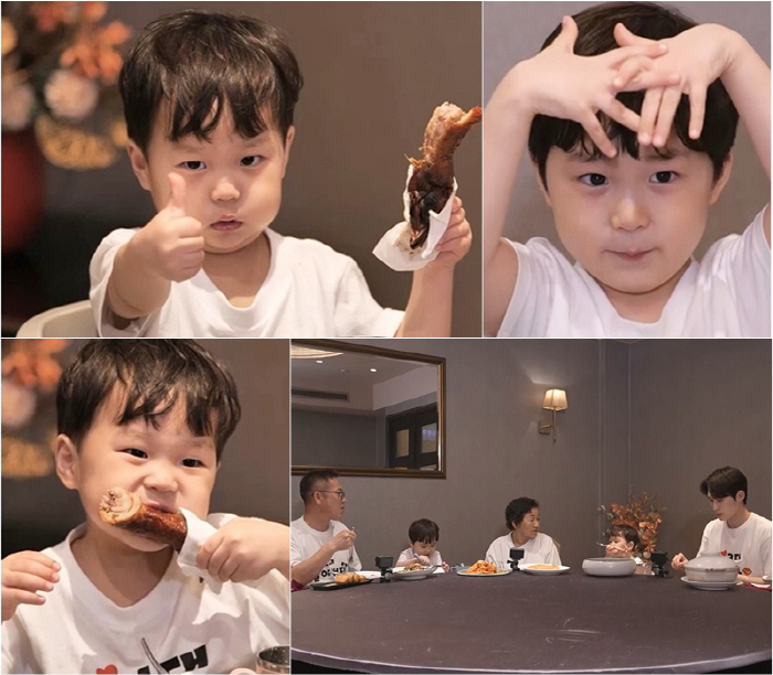 "정우는 닭머리 먹을래"…'김준호子' 정우, 용감한 먹방 실력에 감탄('슈돌')
