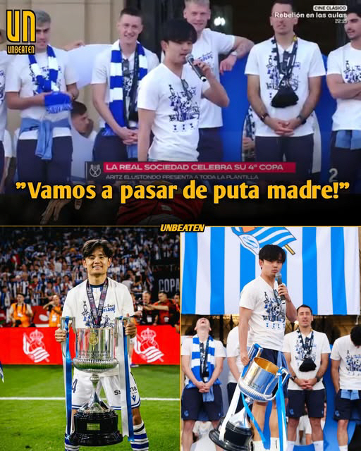 "여러분 졸X 기쁘네요!" 이강인 日 절친 5년만의 우승에 '초흥분→테토남 변신'…열정적인 공개 연설에 소시에다드팬 '대환호'