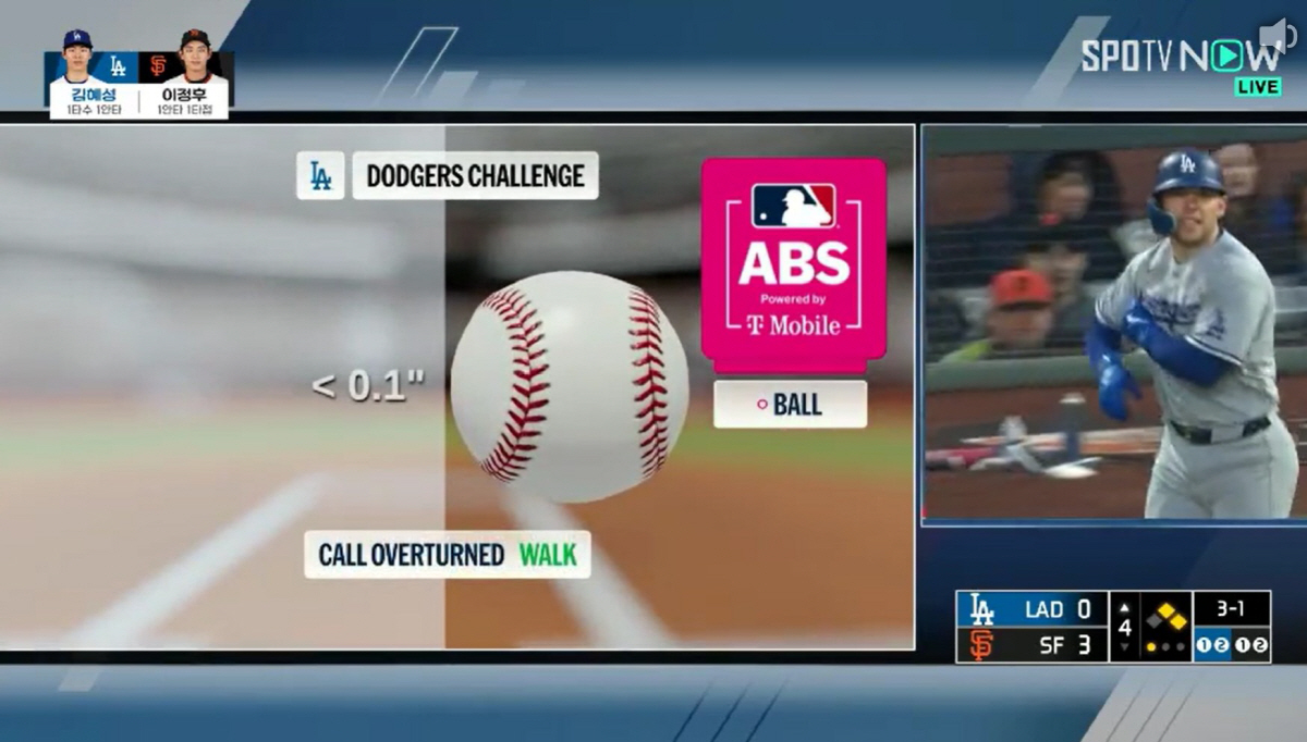 4회초 맥스 먼시의 ABS 챌린지 결과. 사진=SPOTV나우 영상 캡쳐