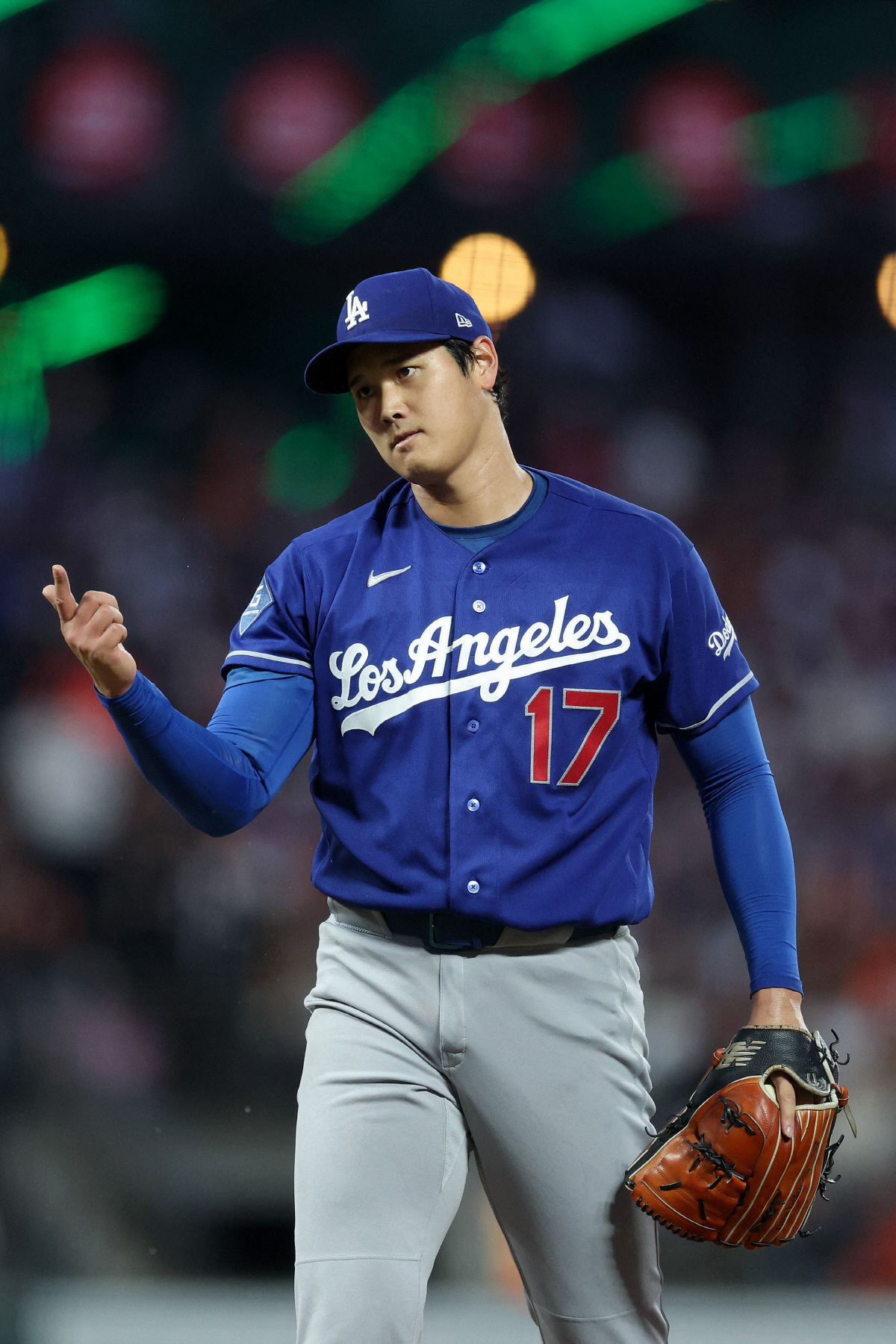 SAN FRANCISCO, CALIFORNIA - APRIL 22: Shohei Ohtani #17 of the Los Angeles Dodgers reacts after he struck out Drew Gilbert #0 of the San Francisco Giants in the sixth inning at Oracle Park on April 22, 2026 in San Francisco, California. Ezra Shaw/Getty Images/AFP (Photo by EZRA SHAW / GETTY IMAGES NORTH AMERICA / Getty Images via AFP)