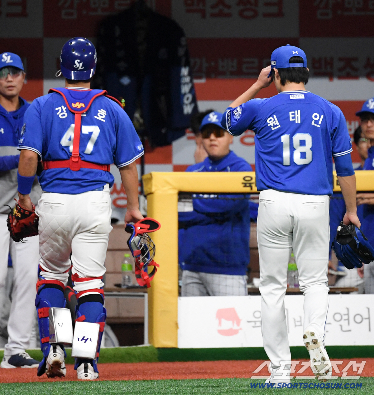 25일 서울 고척스카이돔에서 열린 키움과 삼성의 경기. 3회 이닝을 마친 삼성 원태인이 더그아웃으로 향하고 있다. 고척=박재만 기자 pjm@sportschosun.com/2026.04.25/