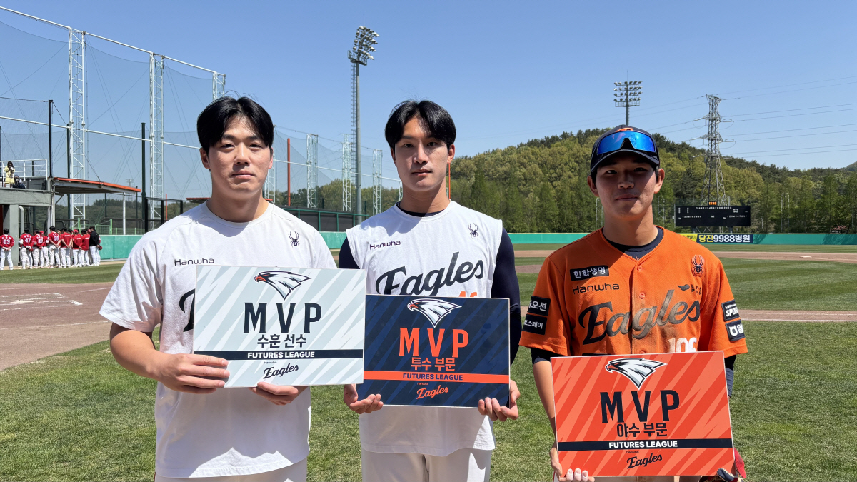 26일 경기 야수부문 MVP로 선정된 이지성(오른쪽). 사진제공=한화 이글스