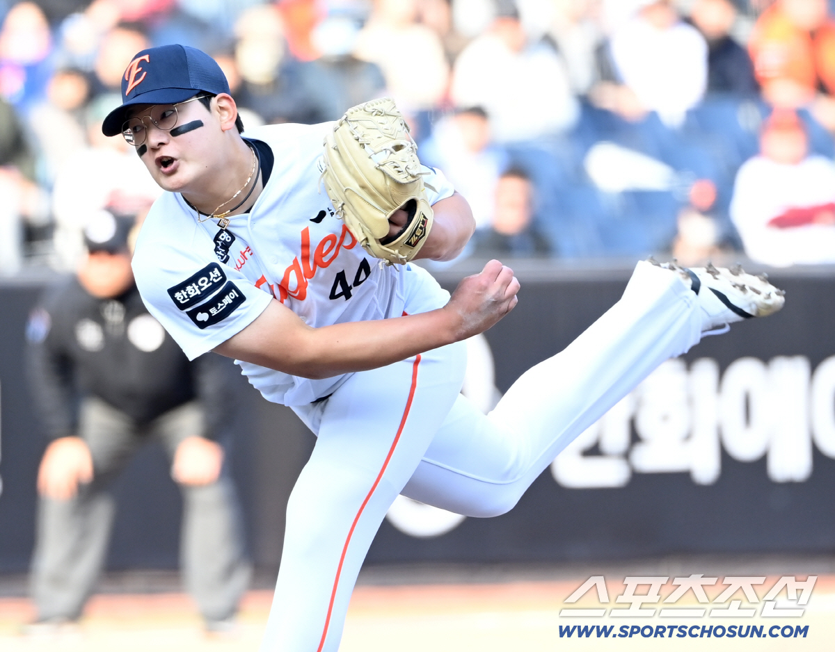 20일 대전한화생명볼파크에서 열린 KIA와 한화의 시범경기, 9회초 한화 김서현이 역투하고 있다. 대전=허상욱 기자 wook@sportschosun.com/2026.03.20/