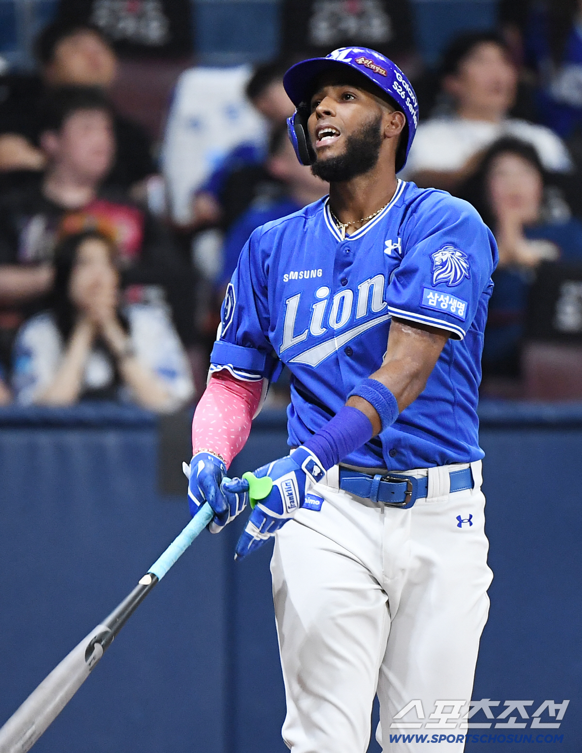 26일 오후 서울 고척스카이돔에서 열린 삼성-키움전. 5회초 1사 1, 2루 디아즈가 평범한 뜬공을 친 후 아쉬워하고 있다. 고척=정재근 기자 cjg@sportschosun.com/2026.4.26/
