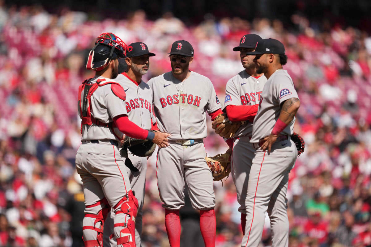 CINCINNATI, OHIO - MARCH 29: Boston Red Sox manager Alex Cora stands at the pitcher's mound during a pitching change during the sixth inning of a baseball game against the Cincinnati Reds at Great American Ball Park on March 29, 2026 in Cincinnati, Ohio. Jeff Dean/Getty Images/AFP (Photo by Jeff Dean / GETTY IMAGES NORTH AMERICA / Getty Images via AFP)
