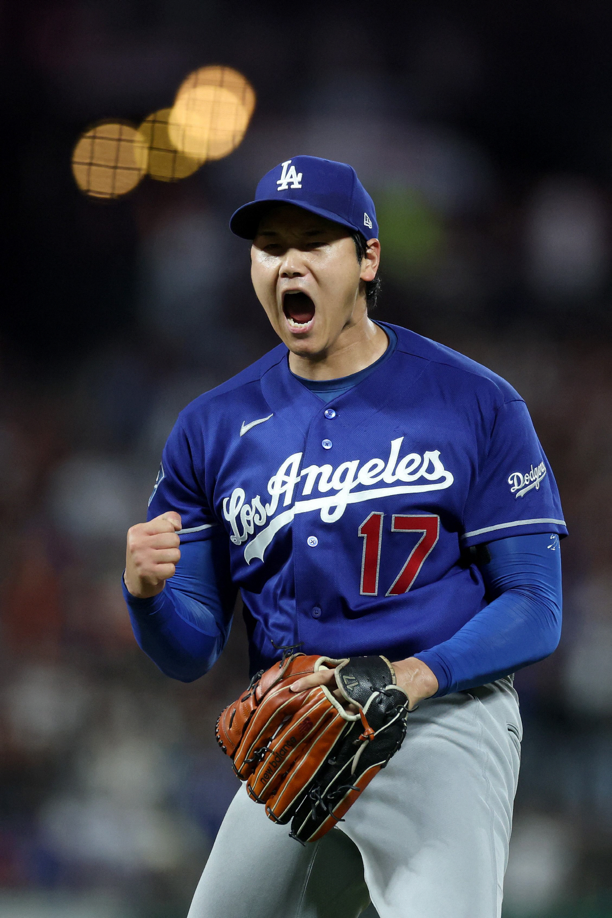 SAN FRANCISCO, CALIFORNIA - APRIL 22: Shohei Ohtani #17 of the Los Angeles Dodgers reacts after he struck out Casey Schmitt #10 of the San Francisco Giants to end the sixth inning with runners on second and third base at Oracle Park on April 22, 2026 in San Francisco, California. Ezra Shaw/Getty Images/AFP (Photo by EZRA SHAW / GETTY IMAGES NORTH AMERICA / Getty Images via AFP)