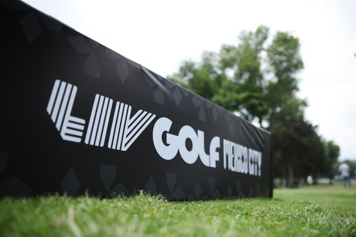 MEXICO CITY, MEXICO - APRIL 15: LIV Golf signage is seen prior to LIV Golf Mexico City at Club de Golf Chapultepec on April 15, 2026 in Mexico City. Hector Vivas/Getty Images/AFP (Photo by Hector Vivas / GETTY IMAGES NORTH AMERICA / Getty Images via AFP)
