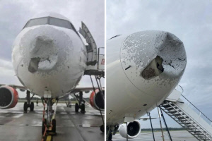 "우박 폭풍 때문에 기체 구멍…" 만신창이 된 비행기, 긴급 회항