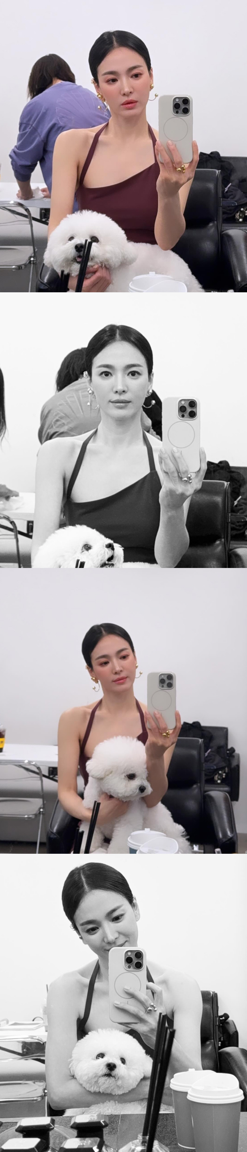 송혜교, 뽀얀 피부에 여리여리 어깨라인..루비 안아주기도 힘들겠어