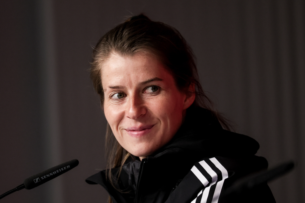 epa12912318 Union Berlin's head coach Marie-Louise Eta gives a press conference after the German Bundesliga soccer match between RB Leipzig and 1. FC Union Berlin in Leipzig, Germany, 24 April 2026. EPA/FILIP SINGER The DFL regulations prohibit any use of photographs as image sequences and/or quasi-video