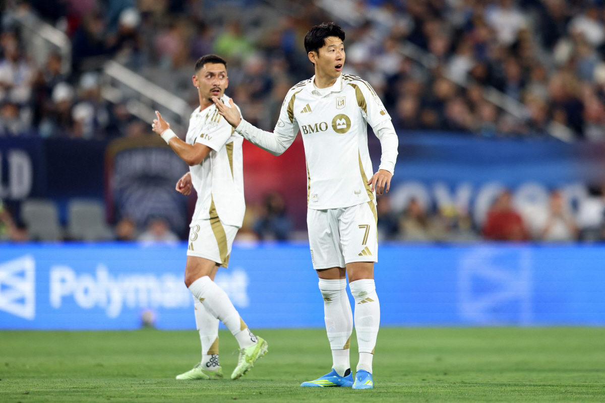 SAN DIEGO, CALIFORNIA - MAY 02: Son Heung-Min #7 of Los Angeles FC reacts during the MLS match between San Diego FC and Los Angeles Football Club at Snapdragon Stadium on May 02, 2026 in San Diego, California. Luiza Moraes/Getty Images/AFP (Photo by Luiza Moraes / GETTY IMAGES NORTH AMERICA / Getty Images via AFP)
