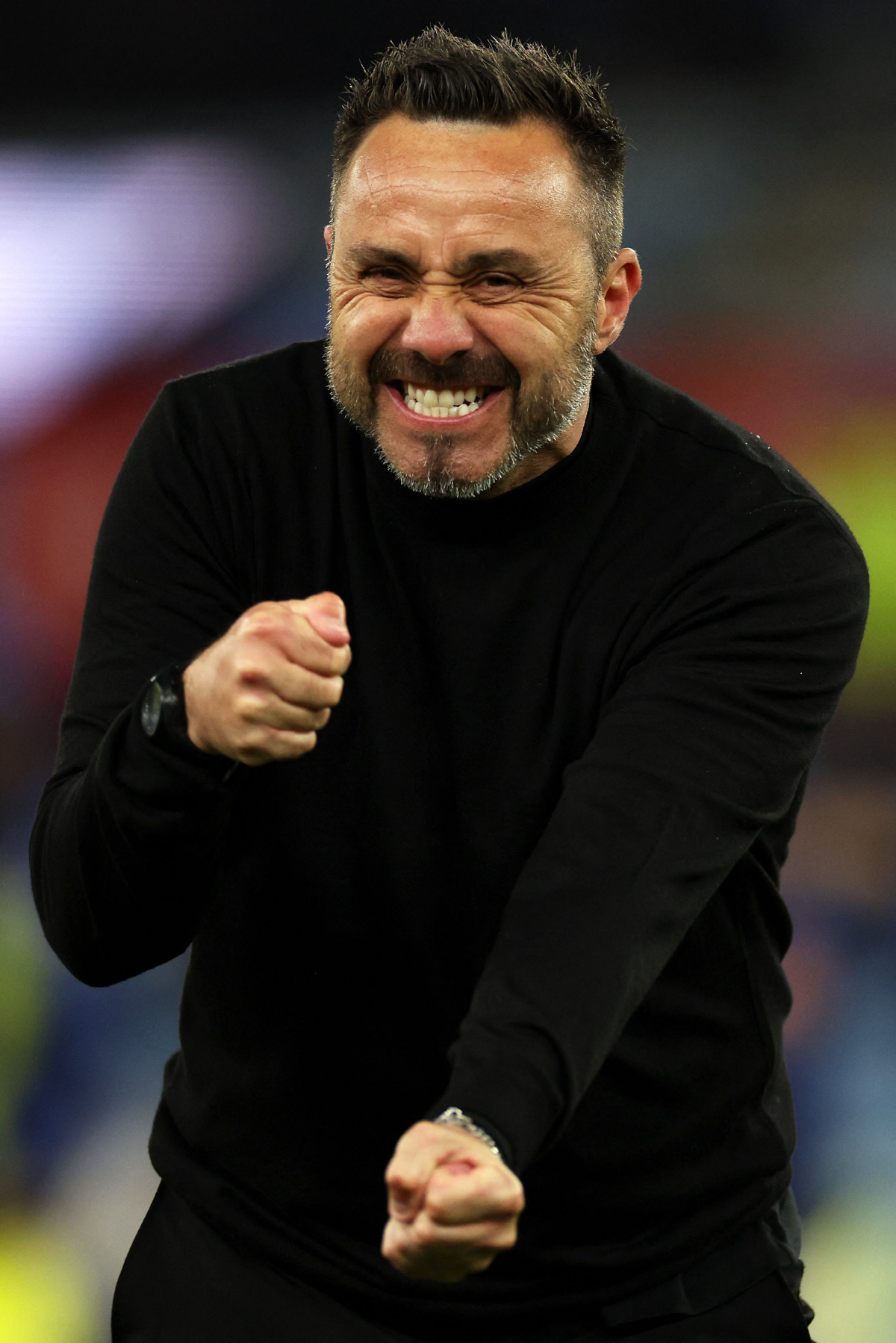 Tottenham Hotspur's Italian head coach Roberto De Zerbi reacts after the English Premier League football match between Aston Villa and Tottenham Hotspur at Villa Park in Birmingham, central England on May 3, 2026. (Photo by Adrian Dennis / AFP) / RESTRICTED TO EDITORIAL USE. No use with unauthorized audio, video, data, fixture lists, club/league logos or 'live' services. Online in-match use limited to 120 images. An additional 40 images may be used in extra time. No video emulation. Social media in-match use limited to 120 images. An additional 40 images may be used in extra time. No use in betting publications, games or single club/league/player publications. /