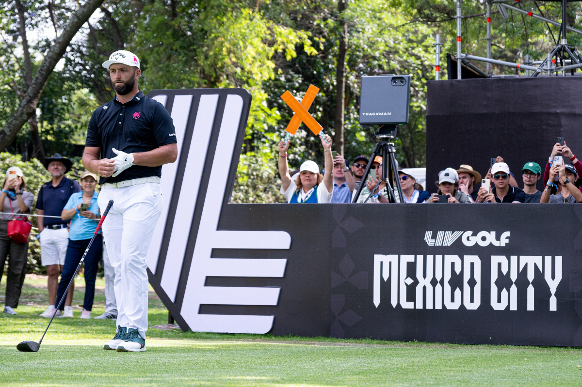 Captain Jon Rahm, of Legion XIII, waits to hit on the 13th tee during the final round of LIV Golf Mexico City at Club de Golf Chapultepec, Sunday, April 19, 2026, in Naucalpan, Mexico. (Charles Laberge/LIV Golf via AP) MANDATORY CREDIT