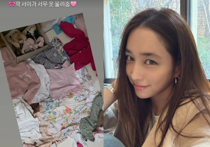 이민정, '44세 출산' 선배 배우에 3세 딸 옷 전부 물려줬다...'바닥 가득 채운 선물' 감격