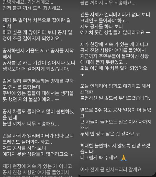 기은세, '민폐 논란'에 억울함 호소하다 태도 돌변…게시글 삭제 후 "매일 청소 중"