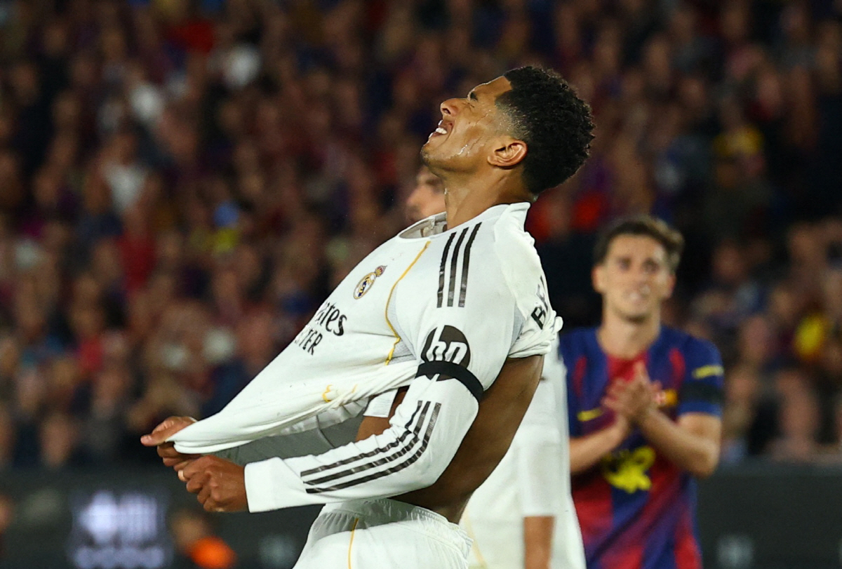 Soccer Football - LaLiga - FC Barcelona v Real Madrid - Spotify Camp Nou, Barcelona, Spain - May 10, 2026 Real Madrid's Jude Bellingham reacts after scoring a goal that was later disallowed REUTERS/Albert Gea