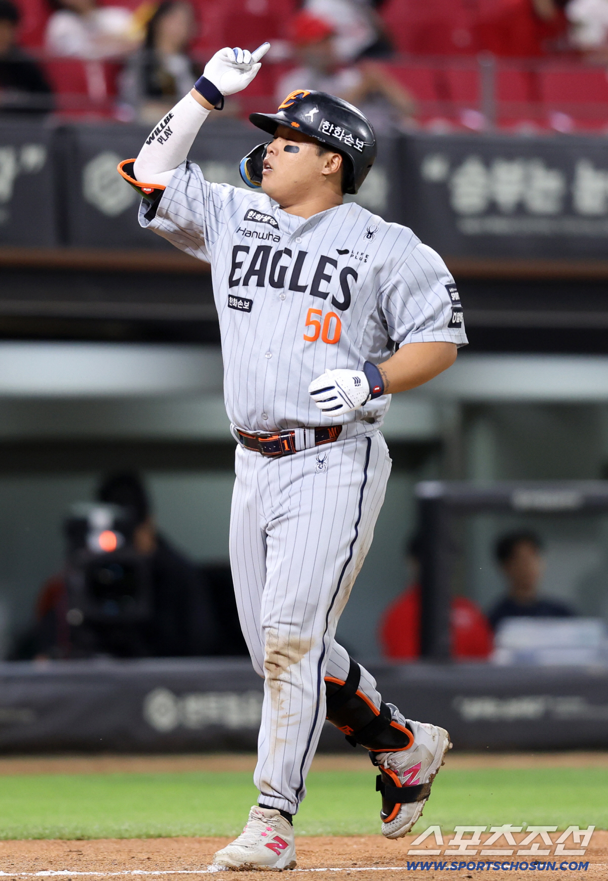 6일 광주 기아챔피언스필드에서 열린 KIA와 한화의 경기. 9회초 2사 한화 강백호가 솔로포를 날린 뒤 환호하고 있다. 광주=박재만 기자 pjm@sportschosun.com/2026.05.06/