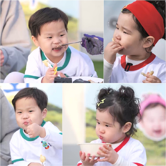 '김준호子' 정우·'랄랄 딸' 서빈, 역대급 먹방 케미…볼도 빵빵해졌네('슈돌')