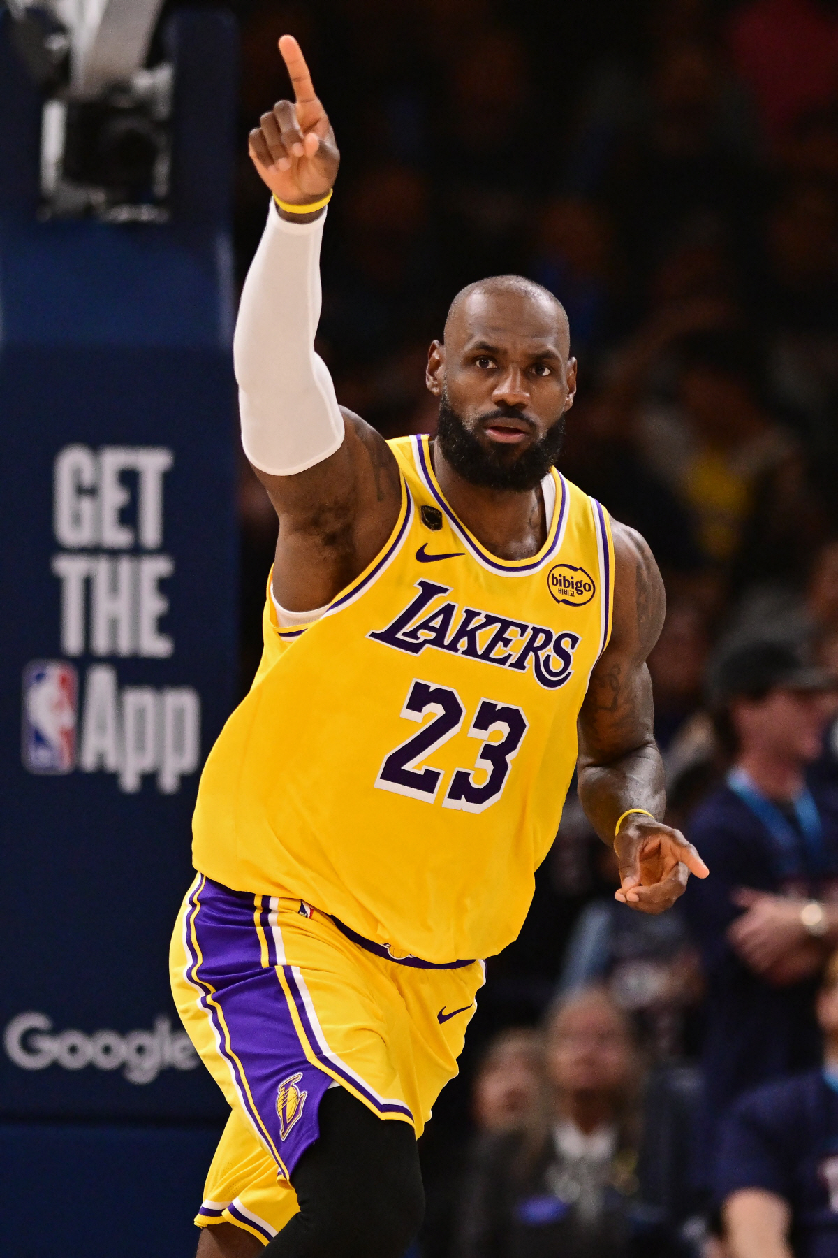 OKLAHOMA CITY, OKLAHOMA - MAY 07: LeBron James #23 of the Los Angeles Lakers reacts during the second quarter of a game against the Oklahoma City Thunder in Game Two of the Second Round of the NBA Western Conference Playoffs at Paycom Center on May 07, 2026 in Oklahoma City, Oklahoma. NOTE TO USER: User expressly acknowledges and agrees that, by downloading and or using this photograph, User is consenting to the terms and conditions of the Getty Images License Agreement. Joshua Gateley/Getty Images/AFP (Photo by Joshua Gateley / GETTY IMAGES NORTH AMERICA / Getty Images via AFP)