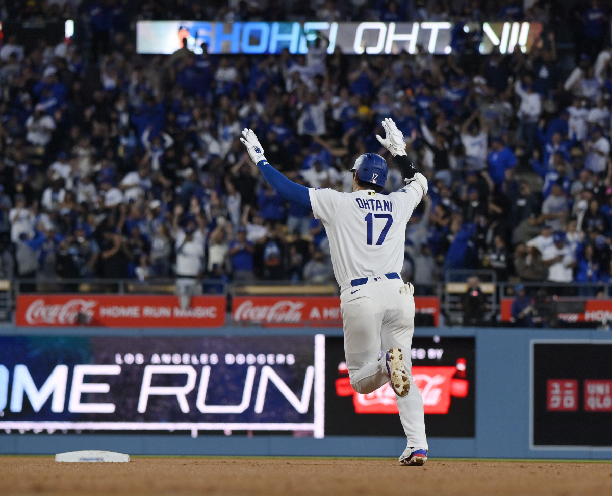 Los Angeles Dodgers designated hitter Shohei Ohtani rounds the bases after hitting a solo home run in the third inning off San Francisco Giants starting pitcher Adrian Houser at Dodger Stadium in Los Angeles on Tuesday, May 12, 2026. Photo by Jim Ruymen/UPI