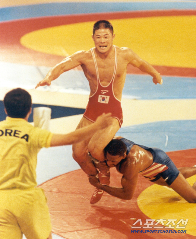 1992년8월7일 바르셀로나올림픽 레슬링 자유형 박장순 금메달 순간. 스포츠조선 DB