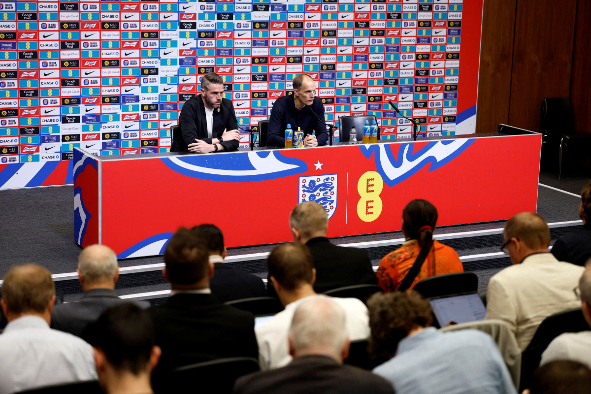 Soccer Football - FIFA World Cup 2026 - Thomas Tuchel announces England squad - Wembley Stadium, London, Britain - May 22, 2026 England manager Thomas Tuchel during the press conference Action Images via Reuters/Peter Cziborra REFILE - CORRECTING VENUE