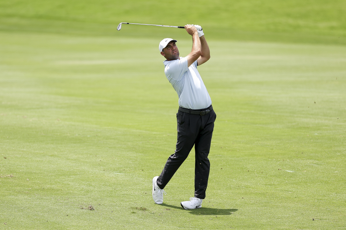 MCKINNEY, TEXAS - MAY 22: Scottie Scheffler of the United States hits an approach shot on the sixth hole during the second round of THE CJ CUP Byron Nelson 2026 at TPC Craig Ranch on May 22, 2026 in McKinney, Texas. (Photo by Mike Mulholland/Getty Images for The CJ Cup)