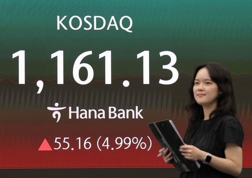 (서울=연합뉴스) 류영석 기자 = 22일 코스피가 전날보다 32.12포인트(0.41%) 오른 7,847.71로 마감했다. 코스닥지수는 1,161.13으로 55.16포인트(4.99%) 올랐다. 2026.5.22 ondol@yna.co.kr