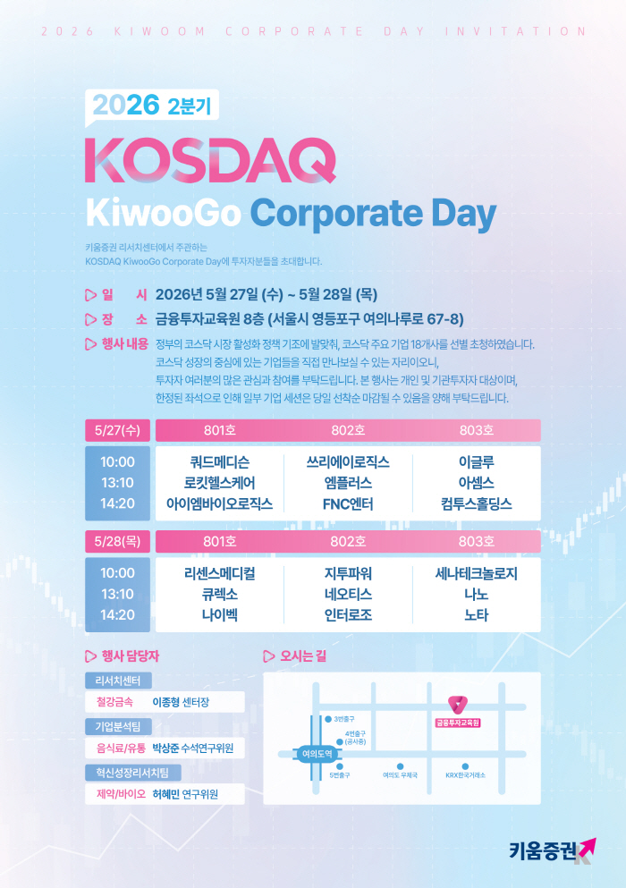 키움증권, 2026년 2분기 '코스닥 키우고' 콥데이 개최