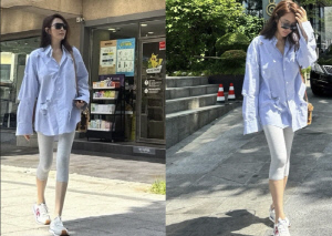 김혜수, 팔보다 더 얇은 다리....보고도 안 믿기는 170cm 레깅스 핏