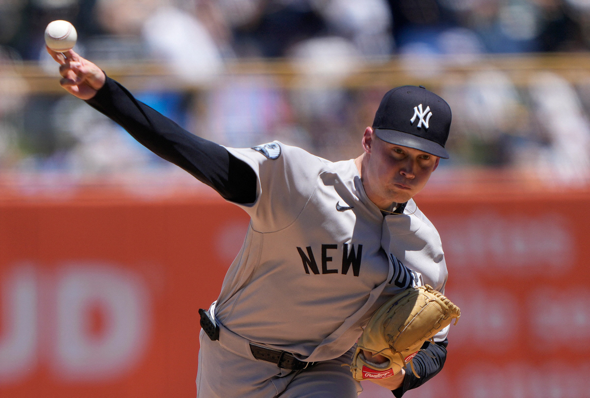 SACRAMENTO, CALIFORNIA - MAY 31: Will Warren #29 of the New York Yankees pitches against the Athletics in the bottom of the first inning at Sutter Health Park on May 31, 2026 in Sacramento, California. Thearon W. Henderson/Getty Images/AFP (Photo by Thearon W. Henderson / GETTY IMAGES NORTH AMERICA / Getty Images via AFP)