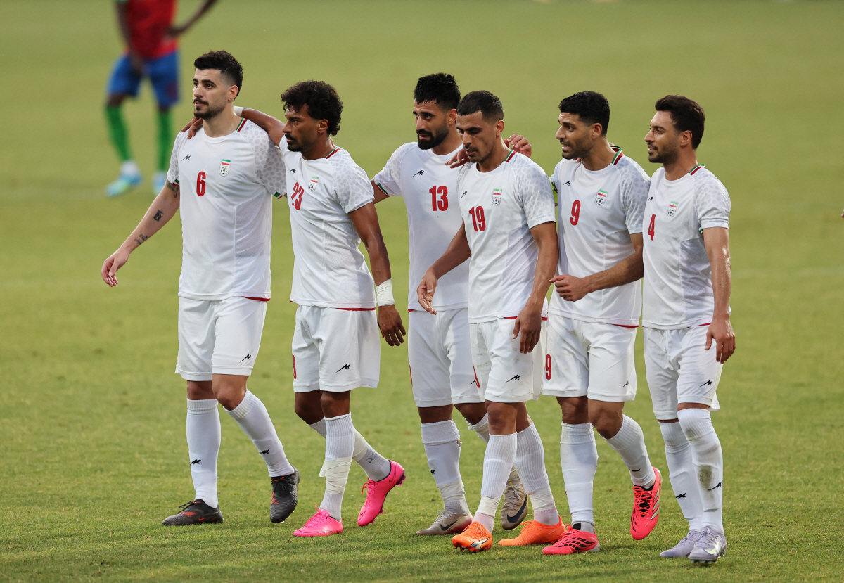 Soccer Football - International Friendly - Iran v Gambia - Mardan Sports Complex, Antalya, Turkey - May 29, 2026 Iran's Mehdi Taremi celebrates scoring their third goal with teammates REUTERS/Umit Bektas