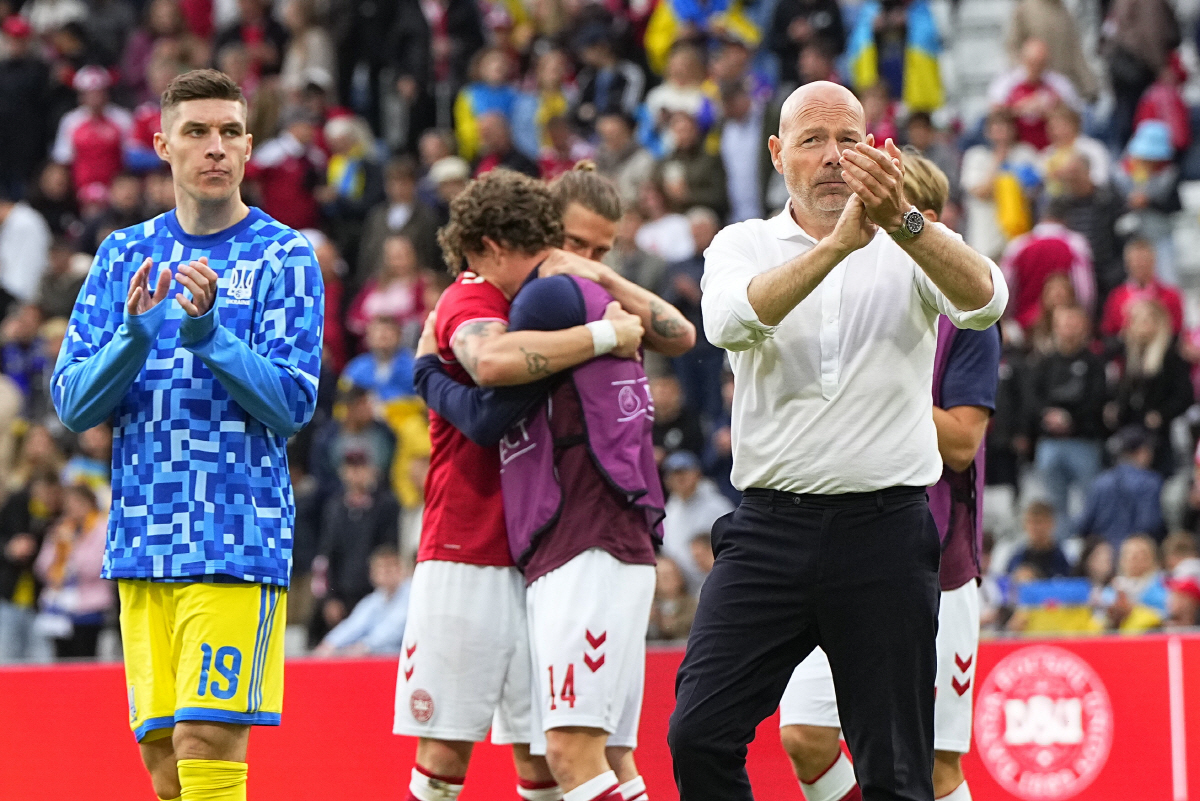 epa13022888 Denmark's head coach Brian Riemer reacts after the international soccer friendly match Denmark against Ukraine has been whistled off early at Odense Stadium, in Odense, Denmark, 07 June 2026. Danish player Christian Eriksen collapsed on the grass in the second half of match but was able to leave the field on his own. EPA/Bo Amstrup DENMARK OUT