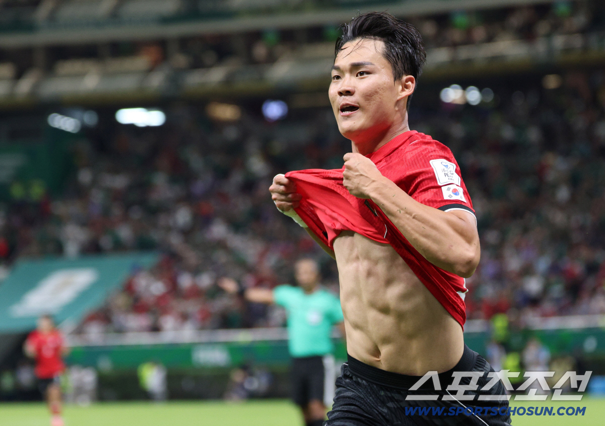 12일(한국시각) 멕시코 과달라하라 사포판의 에스타디오 과달라하라에서 열린 2026 북중미월드컵 대한민국과 체코의 경기. 오현규가 역전골을 넣은 후 환호하고 있다. 사포판(멕시코)=허상욱 기자 wook@sportschosun.com/2026.06.12/