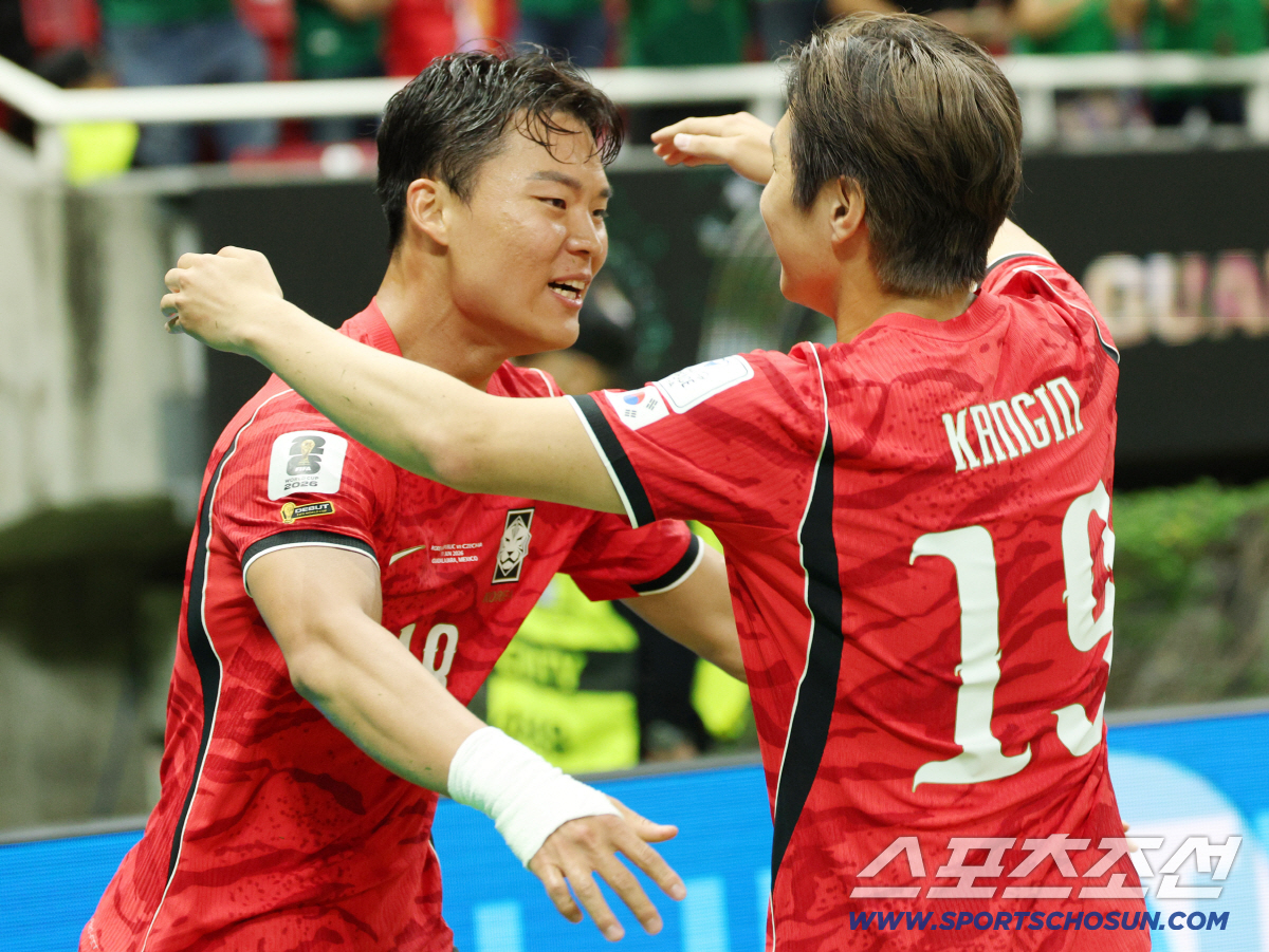 12일(한국시각) 멕시코 과달라하라 사포판의 에스타디오 과달라하라에서 열린 2026 북중미월드컵 대한민국과 체코의 경기. 오현규가 역전골을 넣은 후 환호하고 있다. 사포판(멕시코)=허상욱 기자 wook@sportschosun.com/2026.06.12/