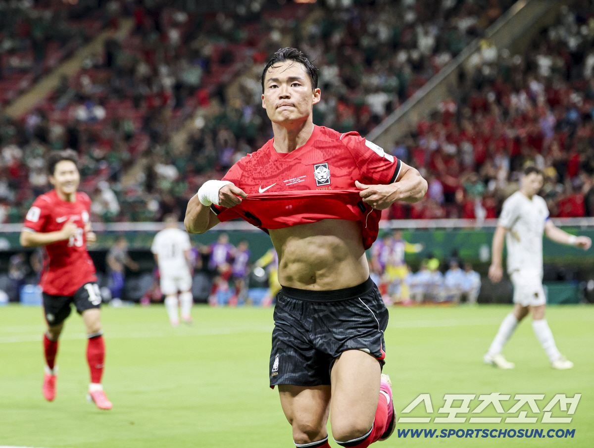 12일(한국시각) 멕시코 과달라하라 사포판의 에스타디오 과달라하라에서 열린 2026 북중미월드컵 대한민국과 체코의 경기. 결승골을 넣은 오현규가 환호하고 있다. 사포판(멕시코)=허상욱 기자 wook@sportschosun.com/2026.06.12/