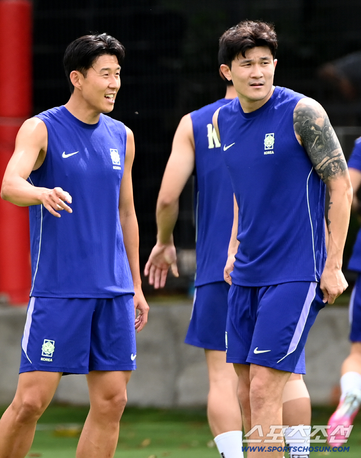 7일(한국시각) 멕시코 과달라하라의 대표팀 베이스캠프 훈련장인 치바스 베르데 바예에서 진행된 대한민국 월드컵 대표팀의 공식 훈련, 김민재와 손흥민이 훈련을 하고 있다. 과달라하라(멕시코)=허상욱 기자 wook@sportschosun.com/2026.06.07/