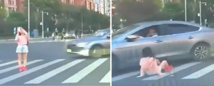 Woman Filming the Sunset at a Crosswalk Ends Up in an Accident... Who Is at Fault?