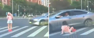 횡단보도에서 노을 촬영 여성, 결국 사고…누구 잘못?