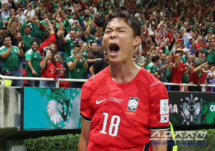 12일(한국시각) 멕시코 과달라하라 사포판의 에스타디오 과달라하라에서 열린 2026 북중미월드컵 대한민국과 체코의 경기. 결승골을 넣은 오현규가 환호하고 있다. 사포판(멕시코)=허상욱 기자 wook@sportschosun.com/2026.06.12/