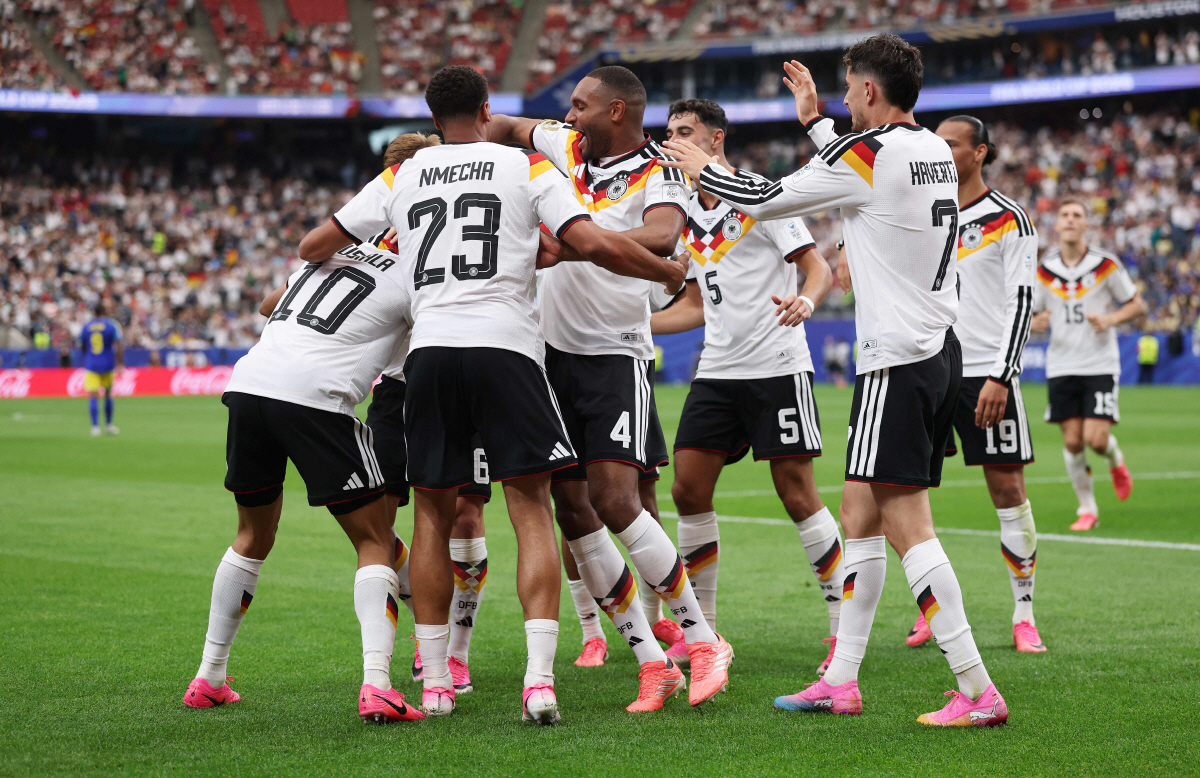 : Jamal Musiala #10 of Germany celebrates