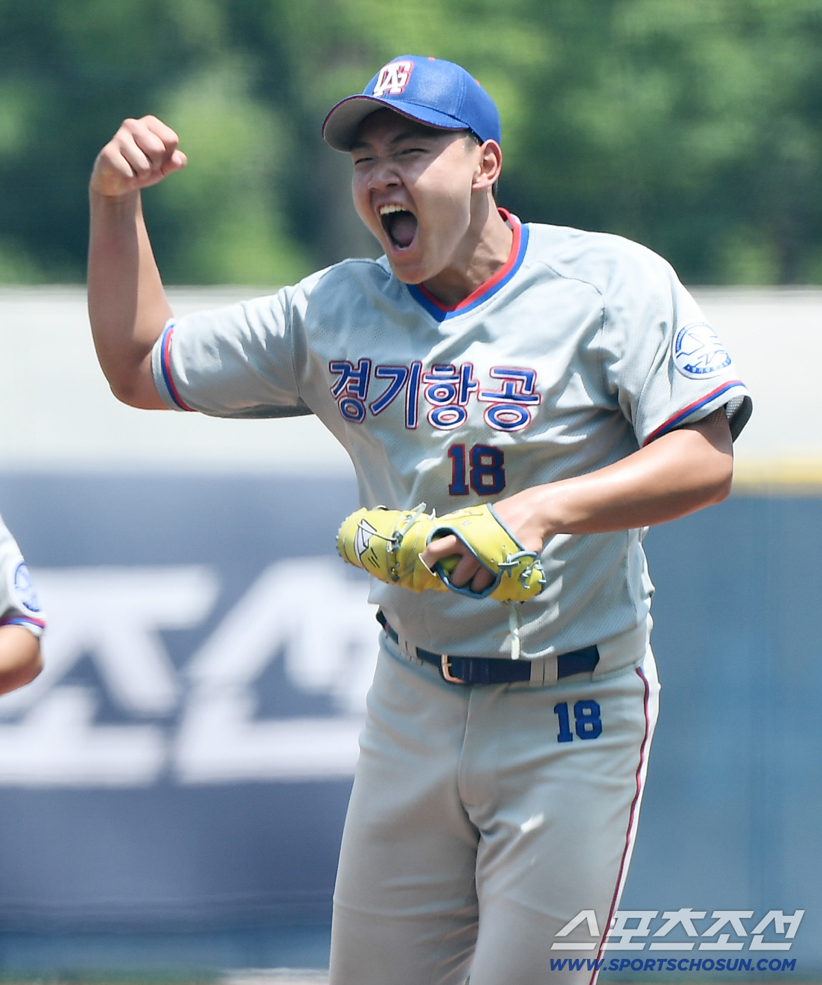 청룡기 8강서 경남고를 침묵시킨 경기항공고 양우진의 포효. 목동=정재근 기자 cjg@sportschosun.com/2025.7.9/