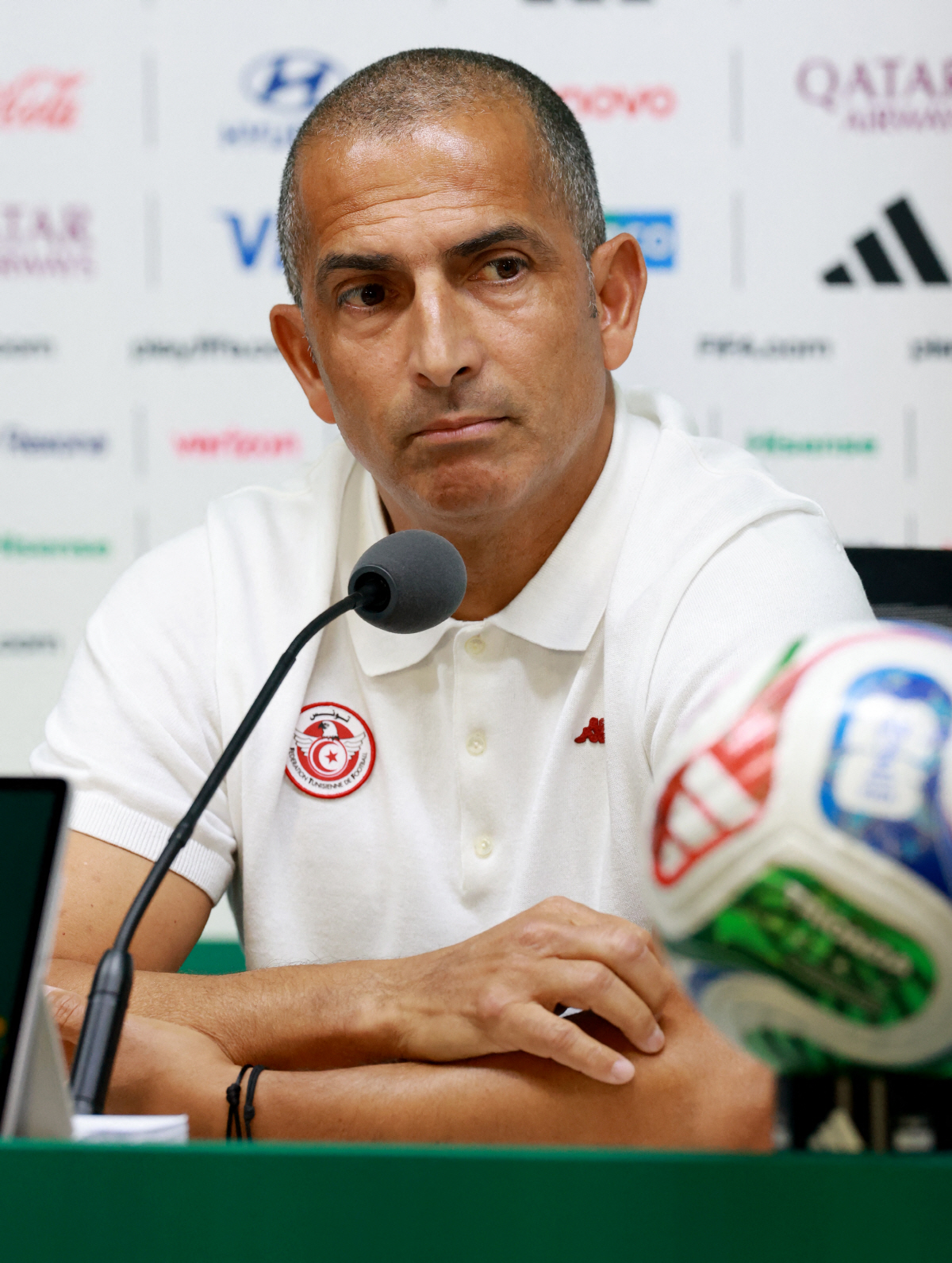 Soccer Football - FIFA World Cup 2026 - Tunisia Press Conference - Estadio Monterrey, Monterrey, Mexico - June 13, 2026 Tunisia coach Sabri Lamouchi during the press conference REUTERS/Henry Romero