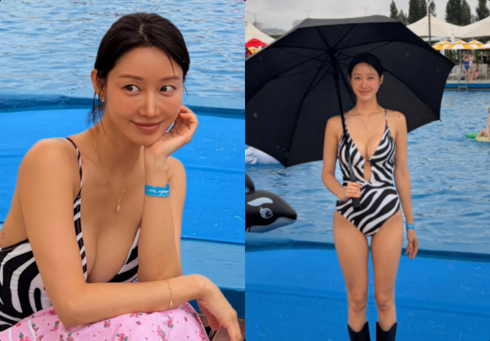 한그루, 얼룩말 비키니로 뽐낸 볼륨감+애플힙..쌍둥이 낳은 몸매 맞아?